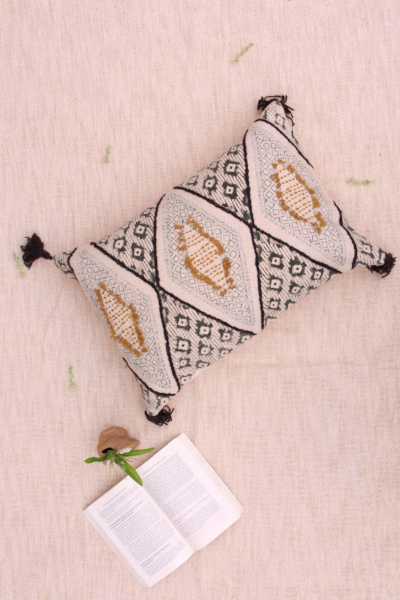 Dawn Block-Printed Embroidered Lumbar Cushion Cover — Multicolour — Art Avenue