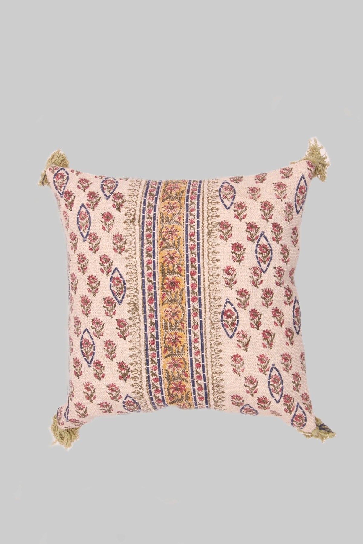 Block-printed square cushion on sofa — Art Avenue