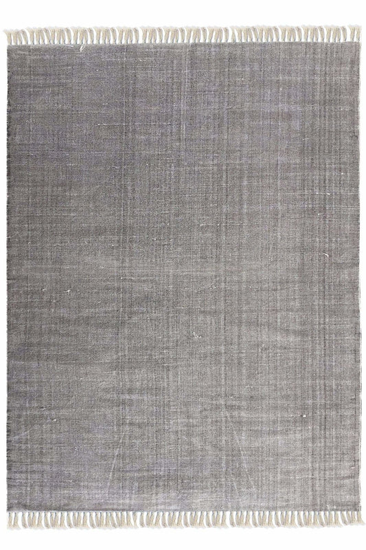Block-Printed Cotton Dhurrie Rug in Grey Solid — Art Avenue