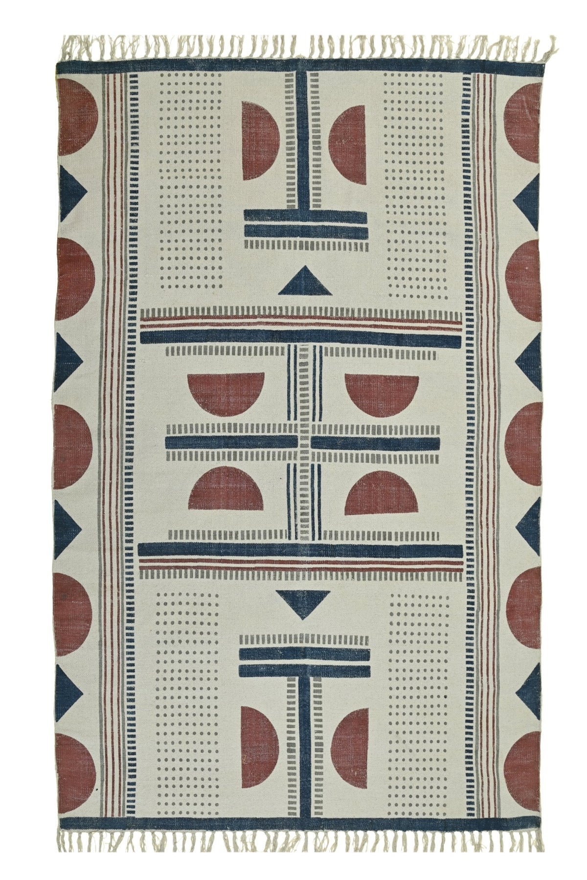 Karnika Block-Printed Cotton Dhurrie Rug — overhead view — Art Avenue