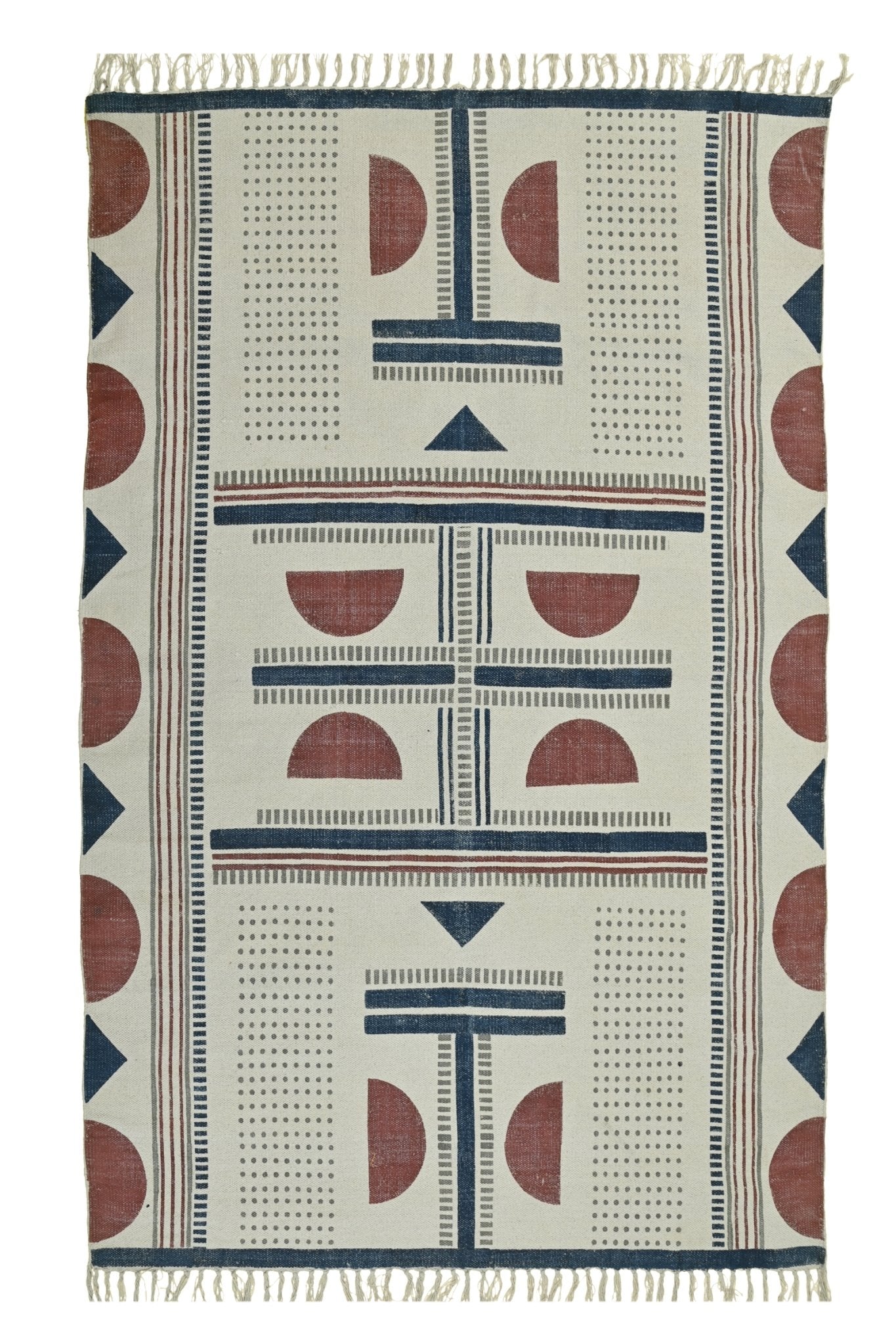 Karnika Block-Printed Cotton Dhurrie Rug — overhead view — Art Avenue