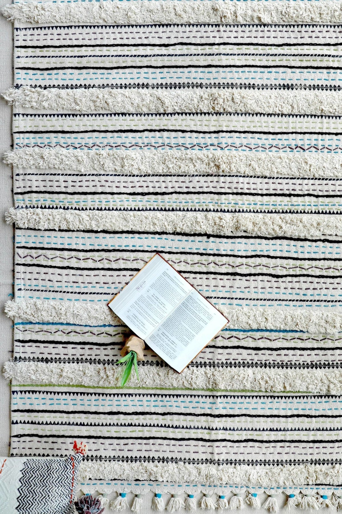 Khandela hand-embroidered rug — off white handmade in Jaipur