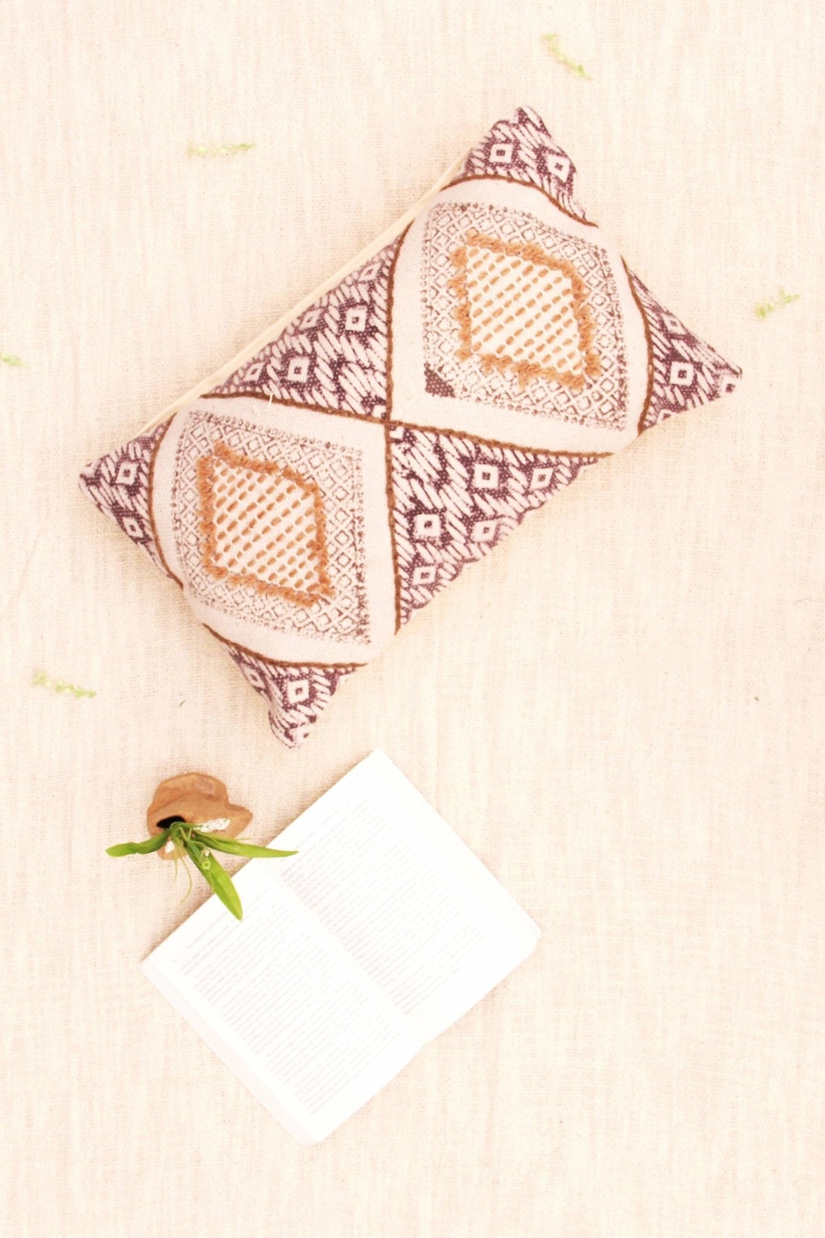Kite Block-Printed Embroidered Lumbar Cushion Cover — Art Avenue