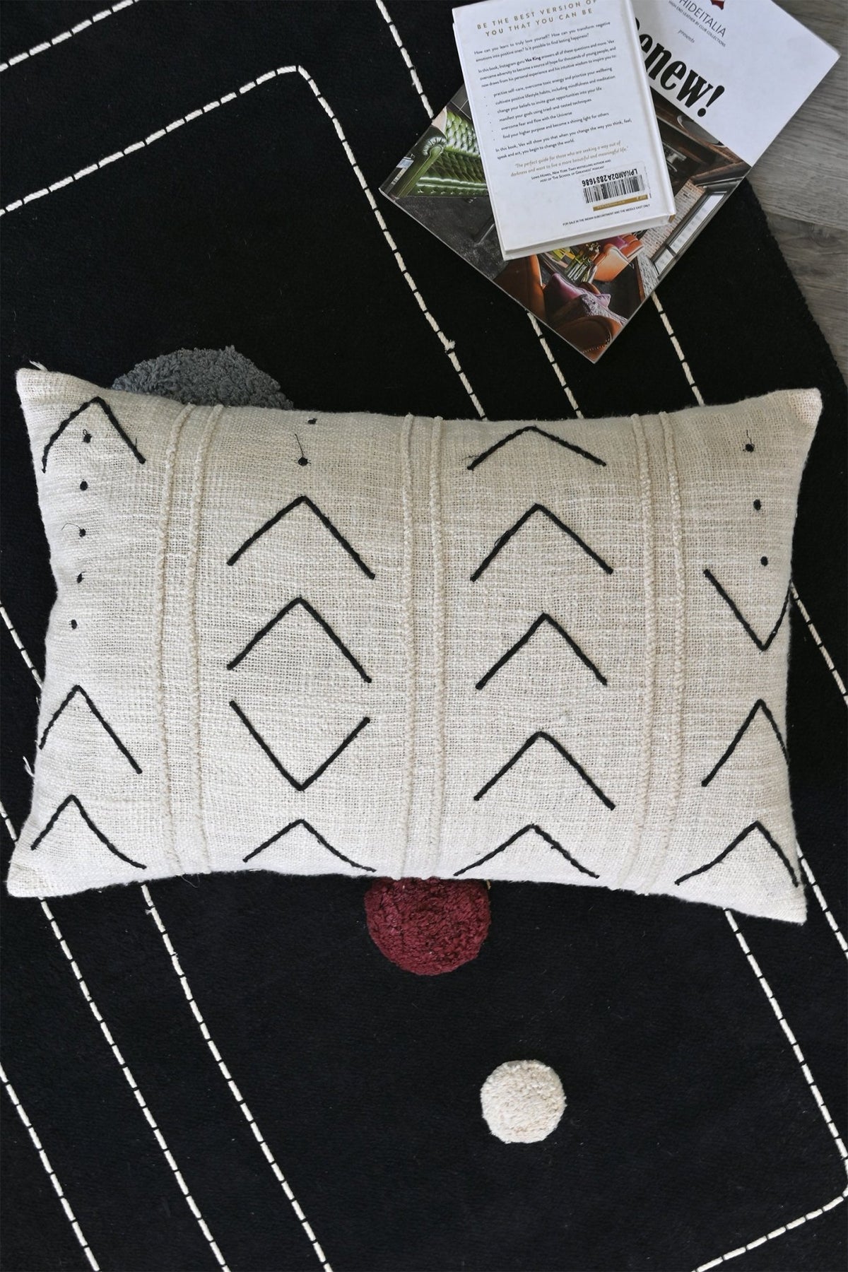 Louis Hand-Embroidered Lumbar Cushion Cover — Black — Art Avenue