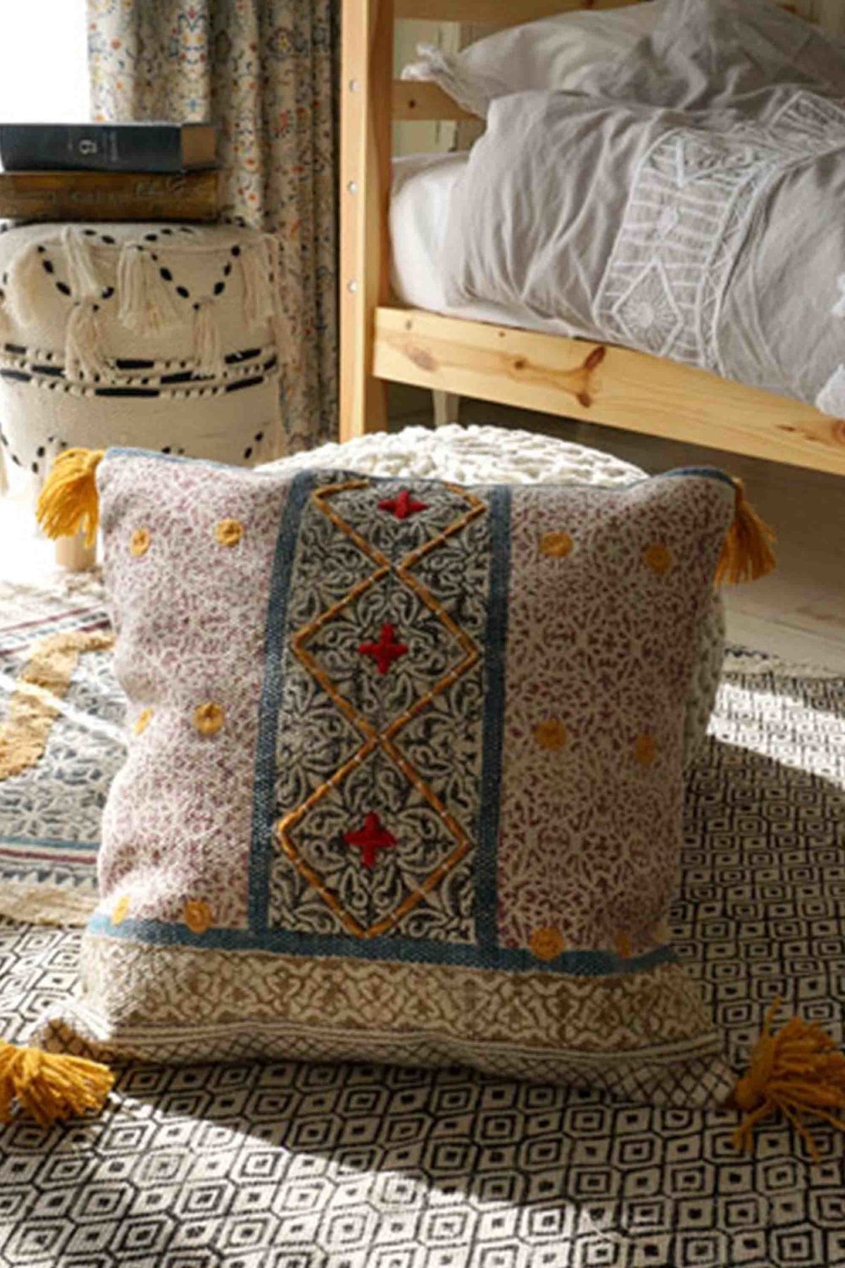 Lumi Block-Printed Square Cushion Cover — Multicolour — Art Avenue
