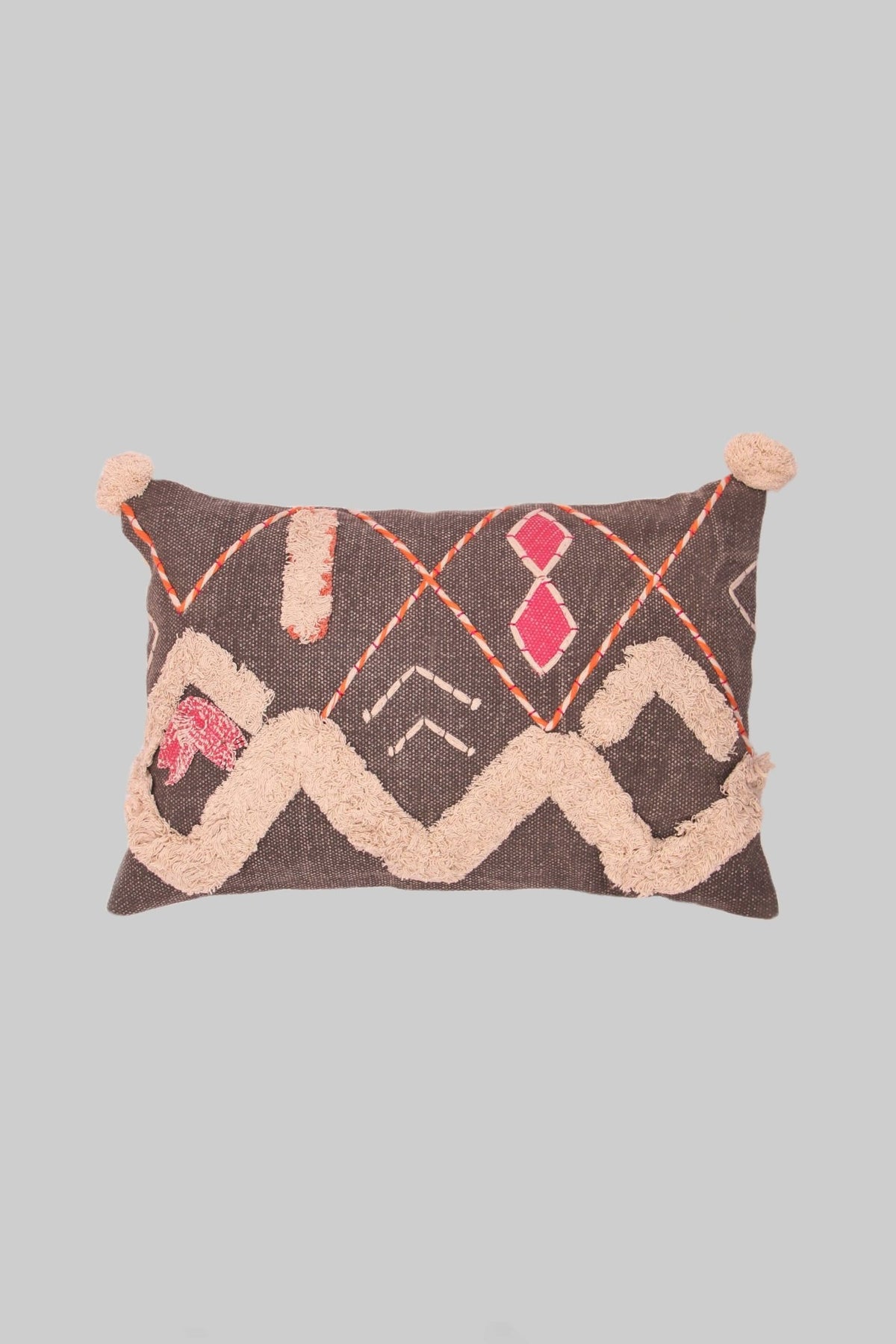 Printed shaggy embroidered lumbar cushion on sofa — Art Avenue