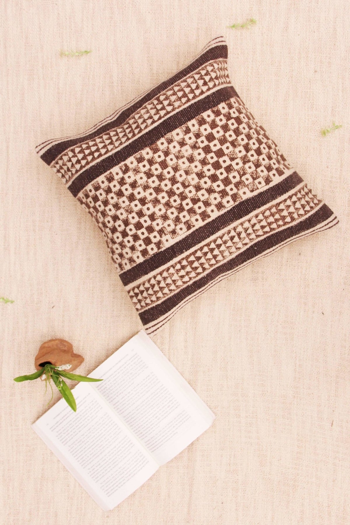 Metro Block-Printed Square Cushion Cover — Brown — Art Avenue