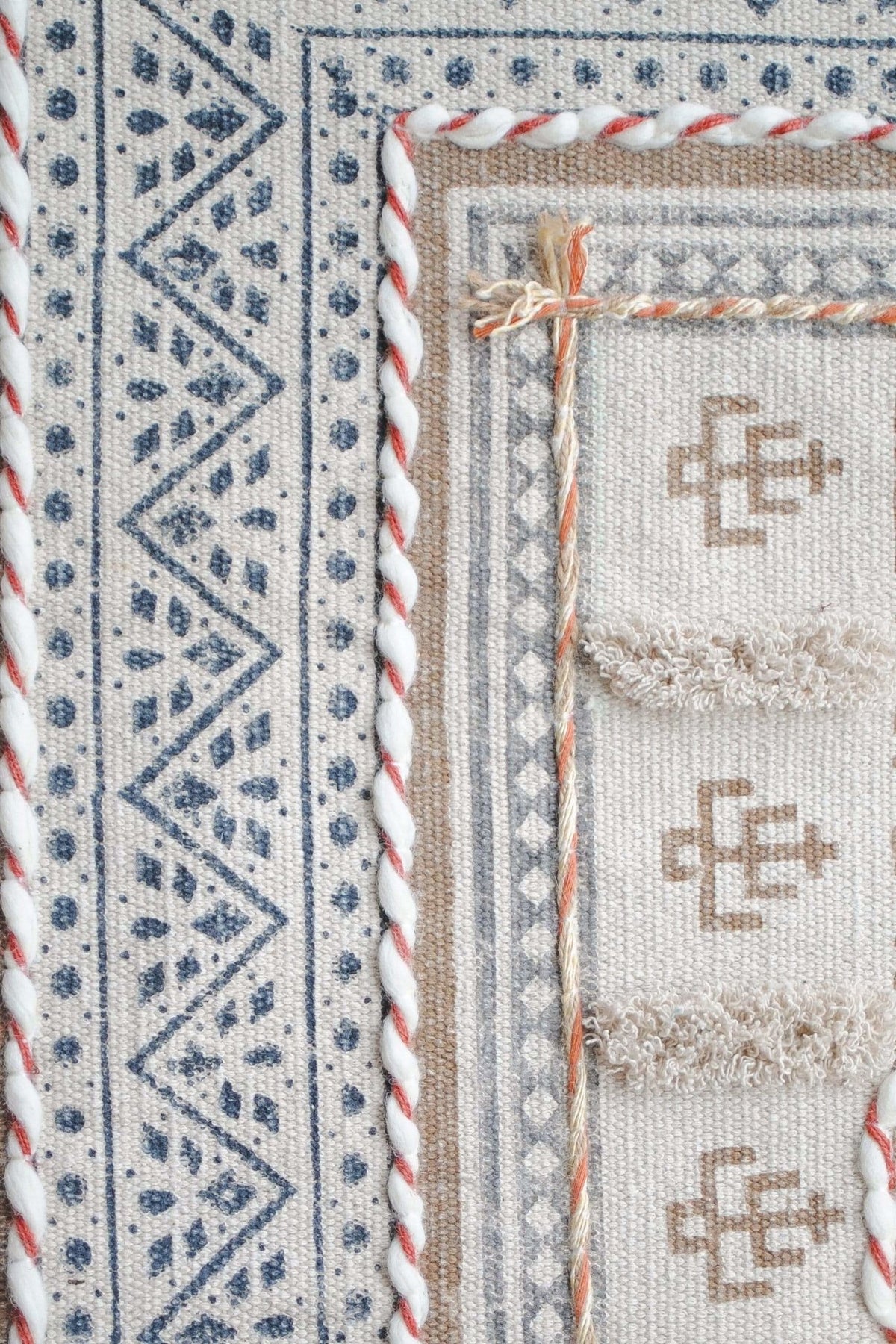Midland Block-Printed Cotton Dhurrie Rug in Off White — Art Avenue
