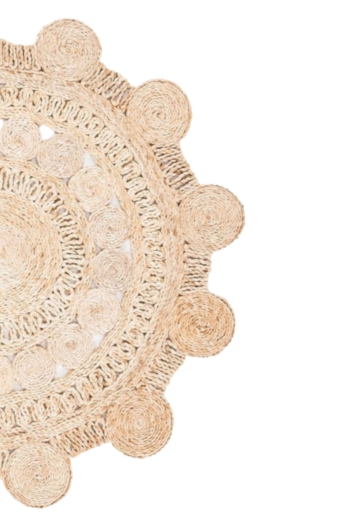 Moines round jute rug room setting — Art Avenue India