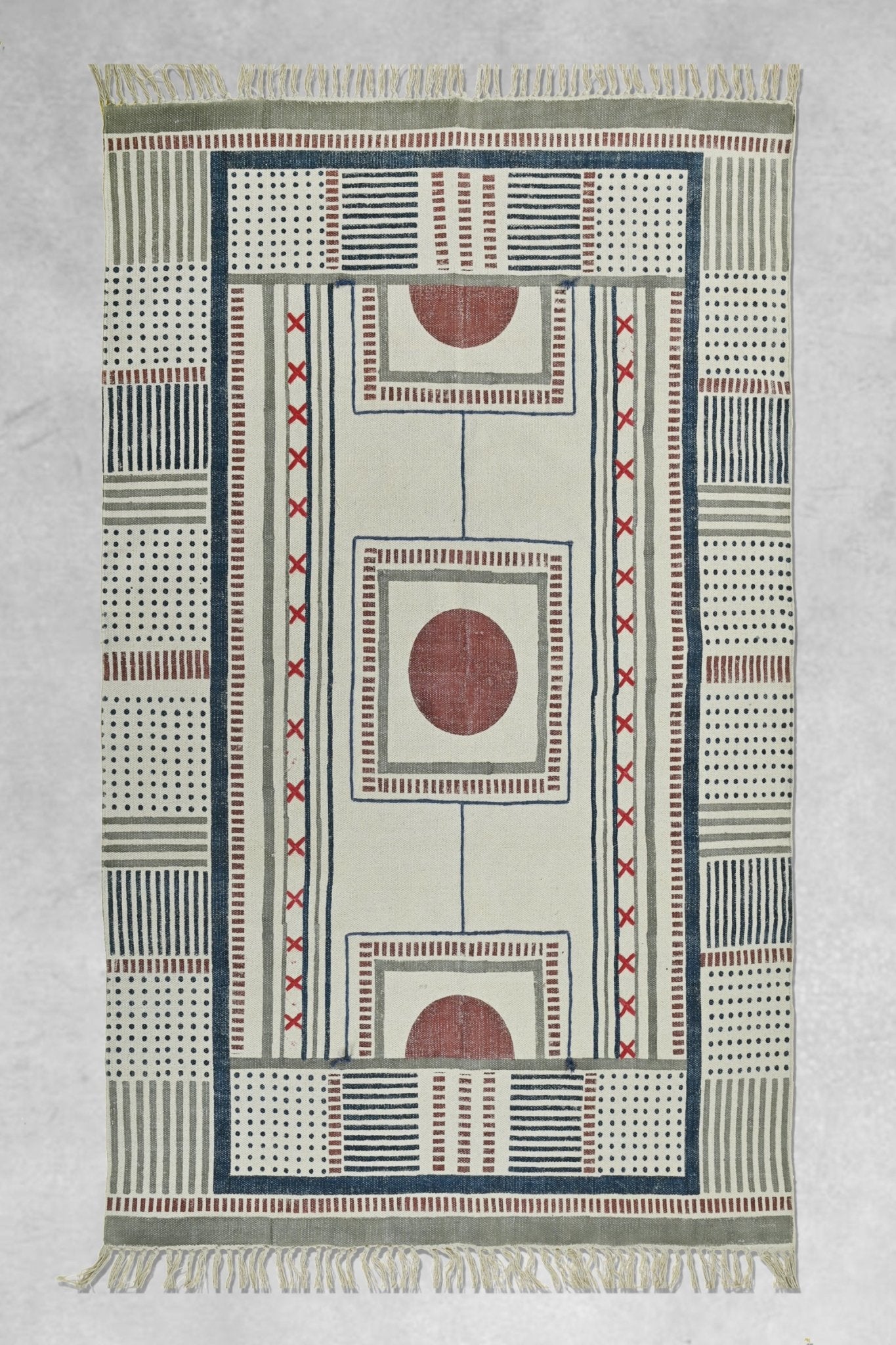 Block-Printed Cotton Dhurrie Rug in Traditional Pattern — Art Avenue
