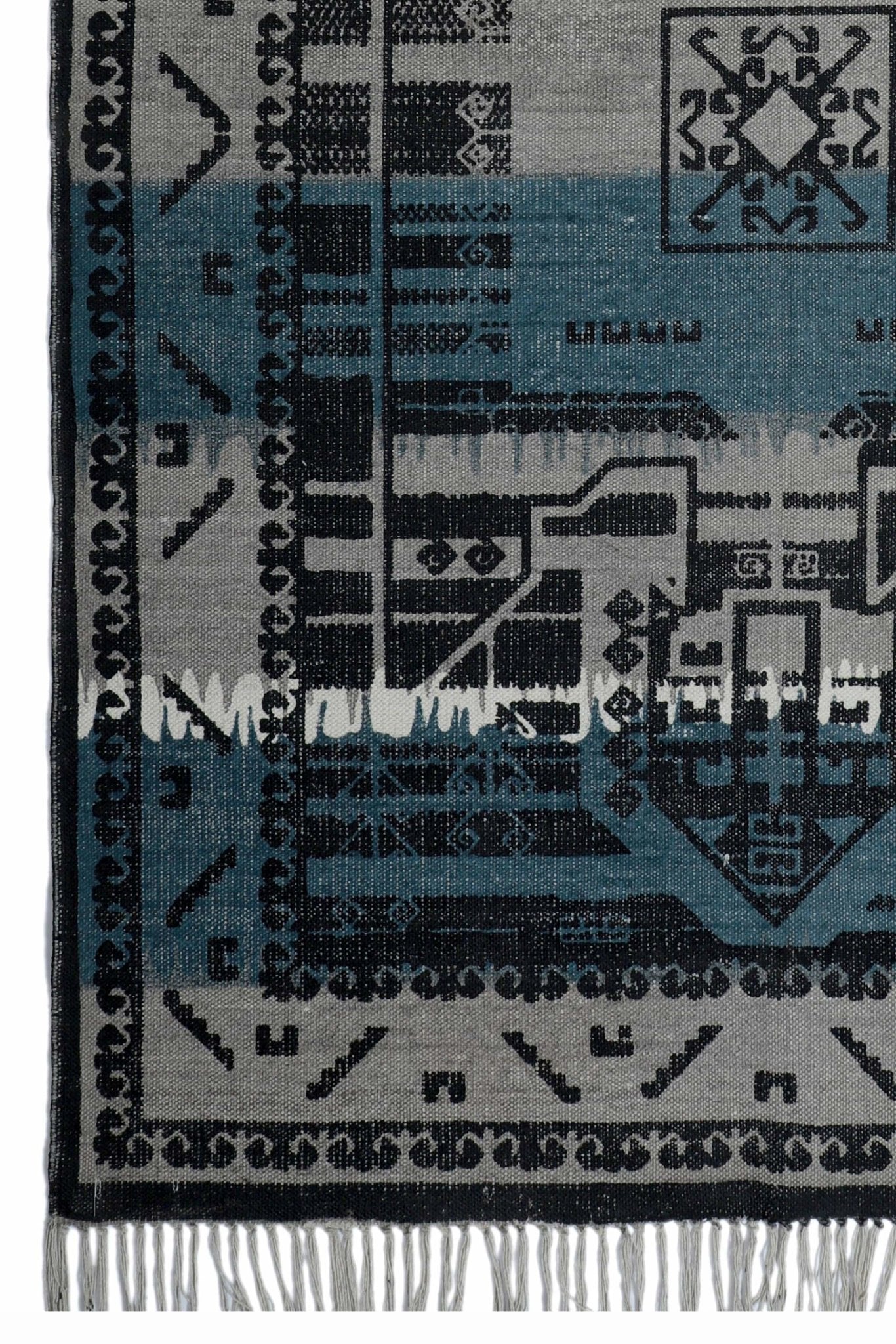 Phulera cotton rug turquoise pattern — Art Avenue Jaipur
