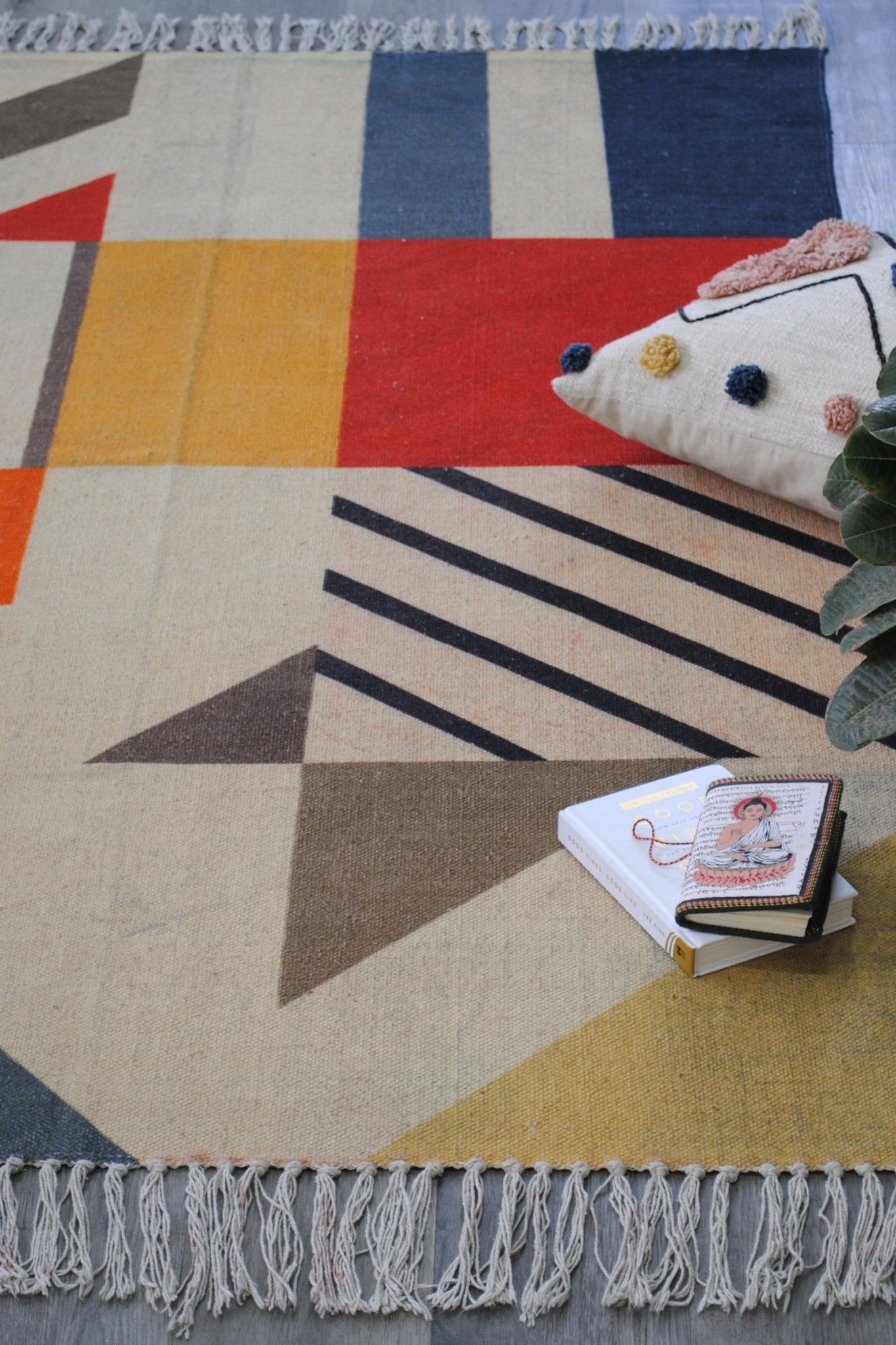 Pinnate block-printed rug — handmade in Jaipur