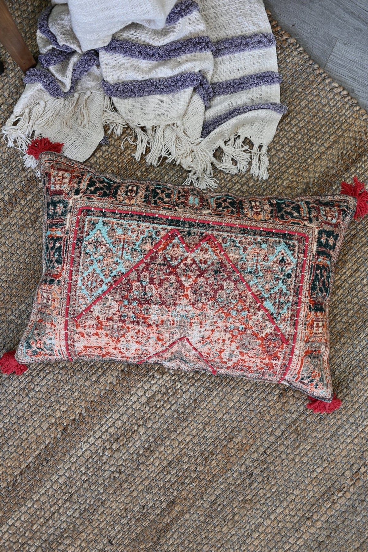 Pop Printed Embroidered Lumbar Cushion Cover — Red — Art Avenue