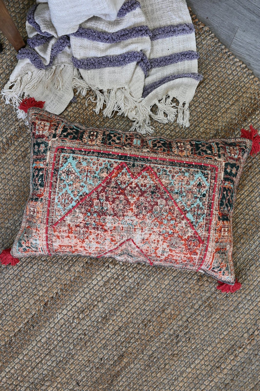 Pop Printed Embroidered Lumbar Cushion Cover — Red — Art Avenue