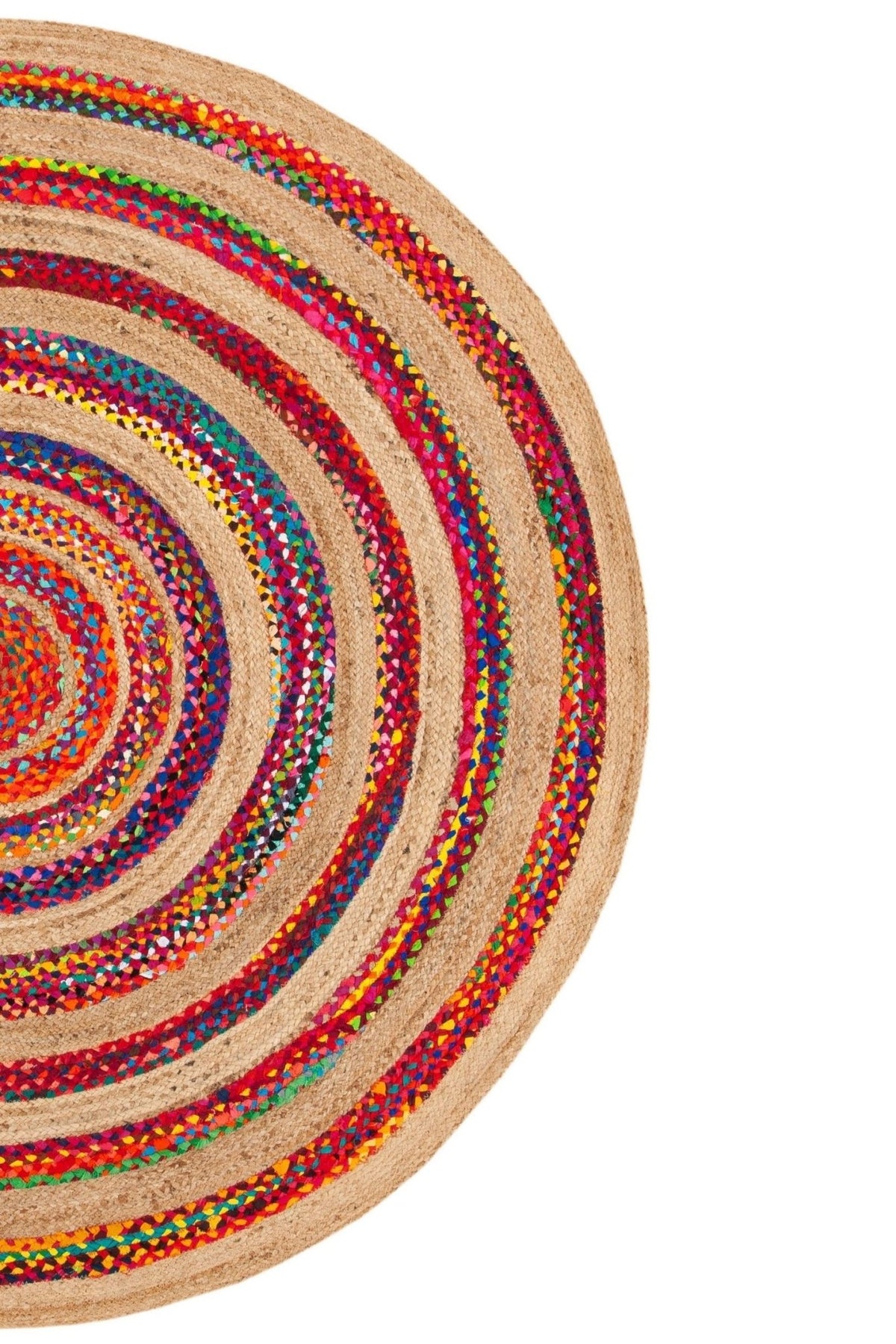 Poppy round jute rug room setting — Art Avenue India