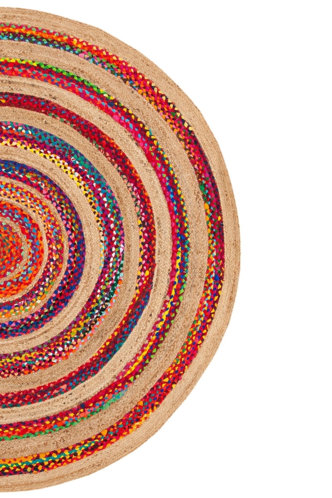 Poppy round jute rug room setting — Art Avenue India