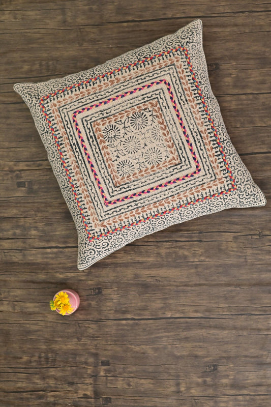 Samara Block-Printed Square Cushion Cover — Orange — Art Avenue