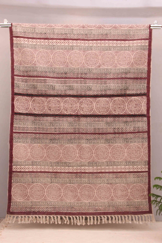 Block-Printed Cotton Dhurrie Rug in Maroon — Art Avenue