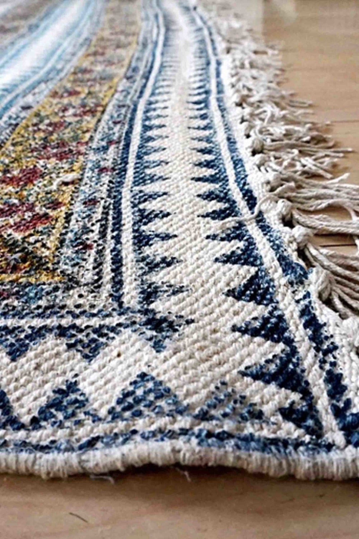 Sedge block-printed cotton rug — handmade in Jaipur, Art Avenue