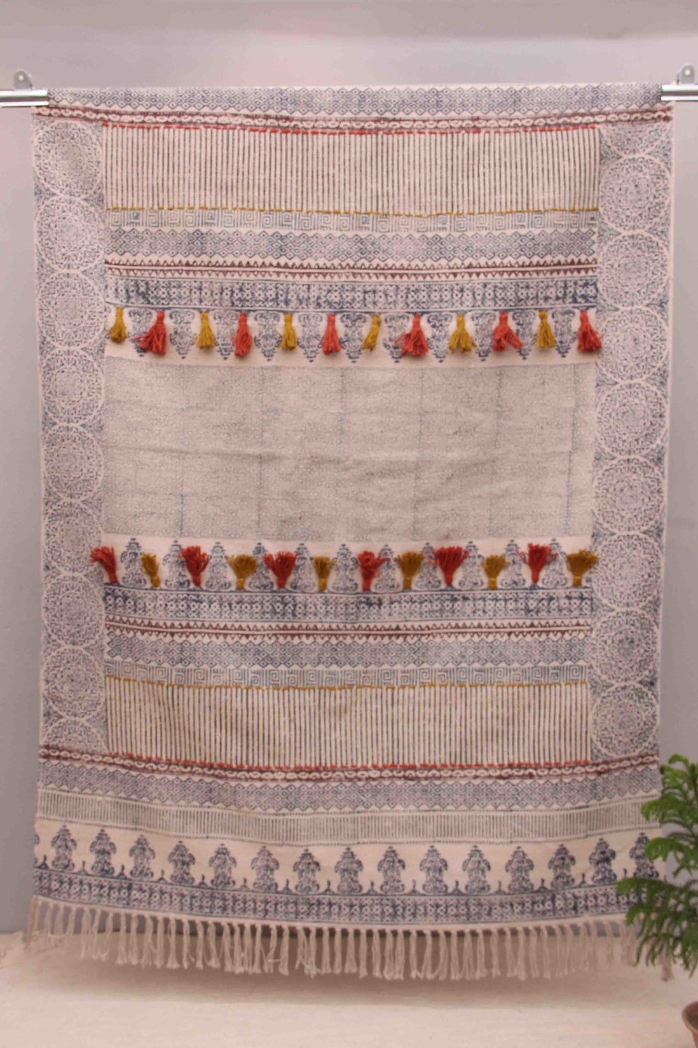 Block-Printed Cotton Dhurrie Rug in Multicolour Traditional — Art Avenue