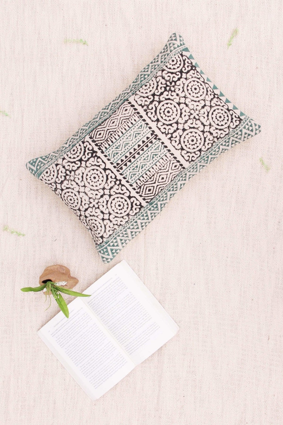 Serbian Block-Printed Lumbar Cushion Cover — Black — Art Avenue