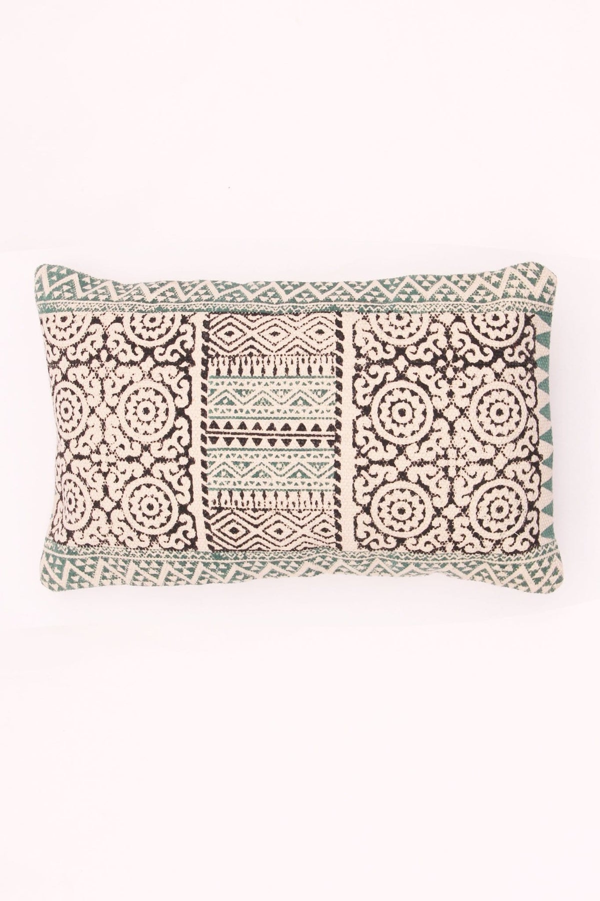 Block-printed lumbar cushion on sofa — Art Avenue