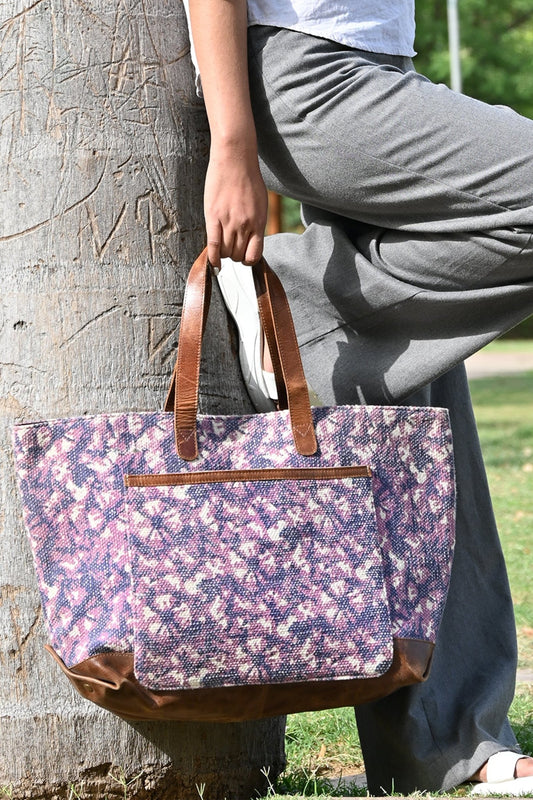 Serene block-printed cotton tote bag — Art Avenue