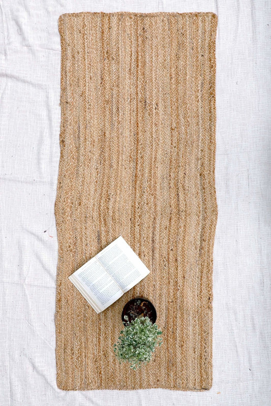 Slubs braided jute floor runner — brown handmade in Jaipur