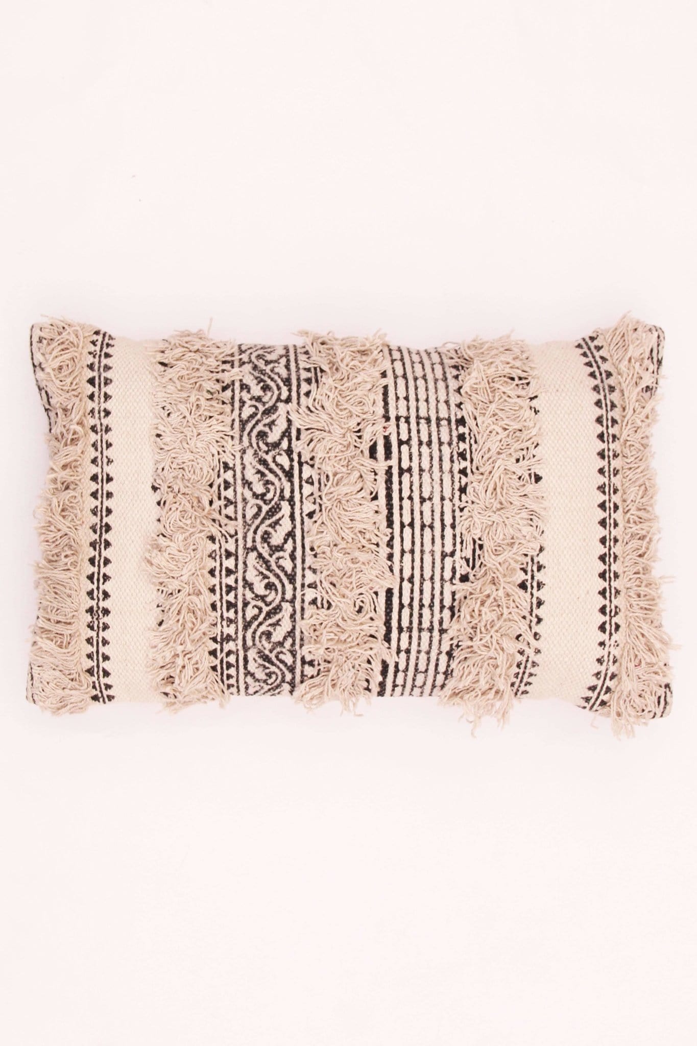 Block-printed shaggy lumbar cushion on sofa — Art Avenue