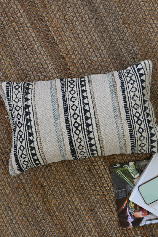 Sophia Block-Printed Embroidered Lumbar Cushion Cover — Off White — Art Avenue