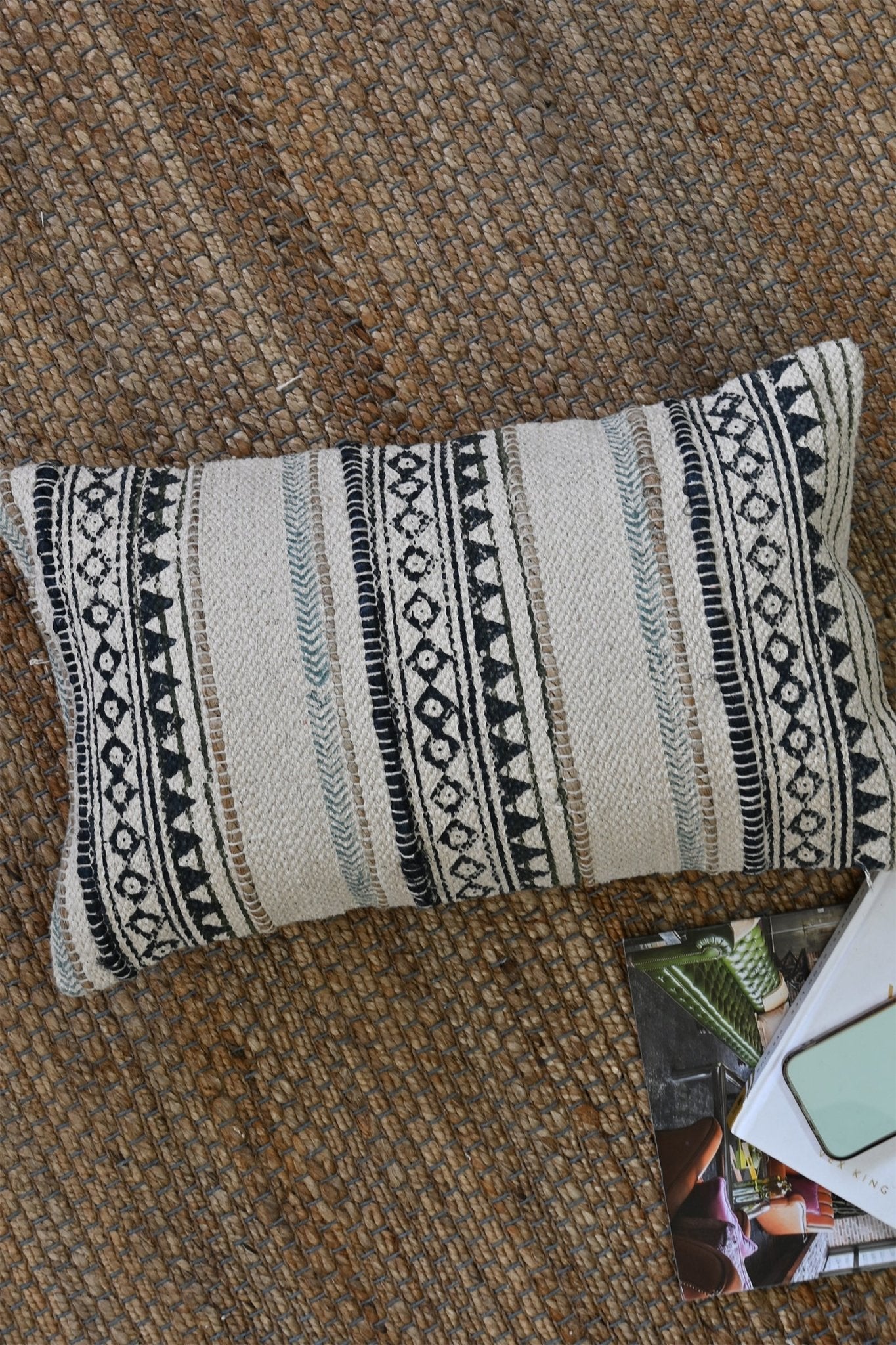 Sophia Block-Printed Embroidered Lumbar Cushion Cover — Off White — Art Avenue
