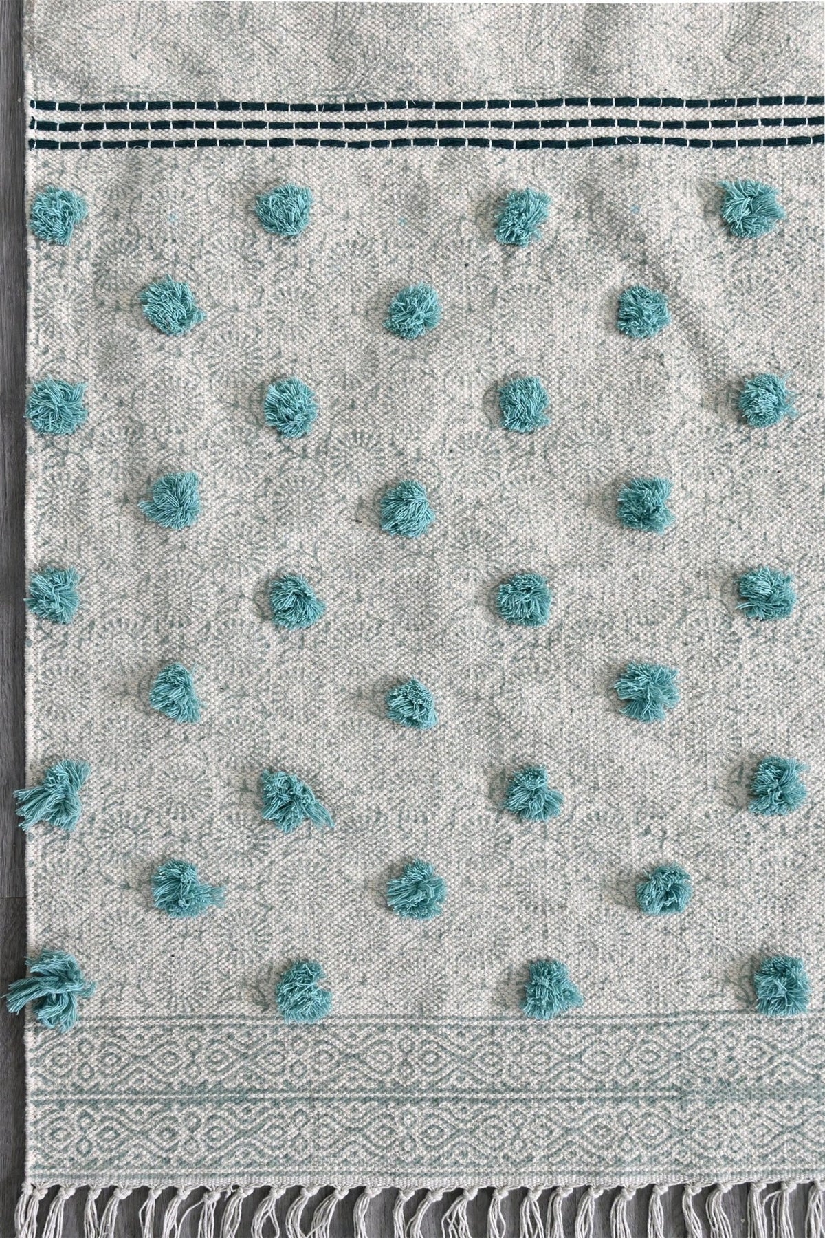 Springfield Block-Printed Cotton Dhurrie Rug — overhead view — Art Avenue