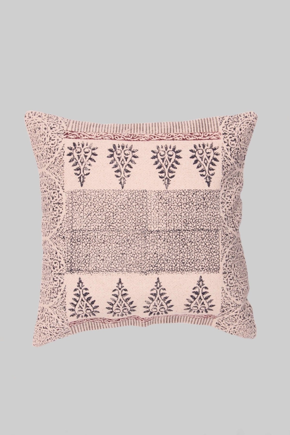 Block-printed square cushion on sofa — Art Avenue
