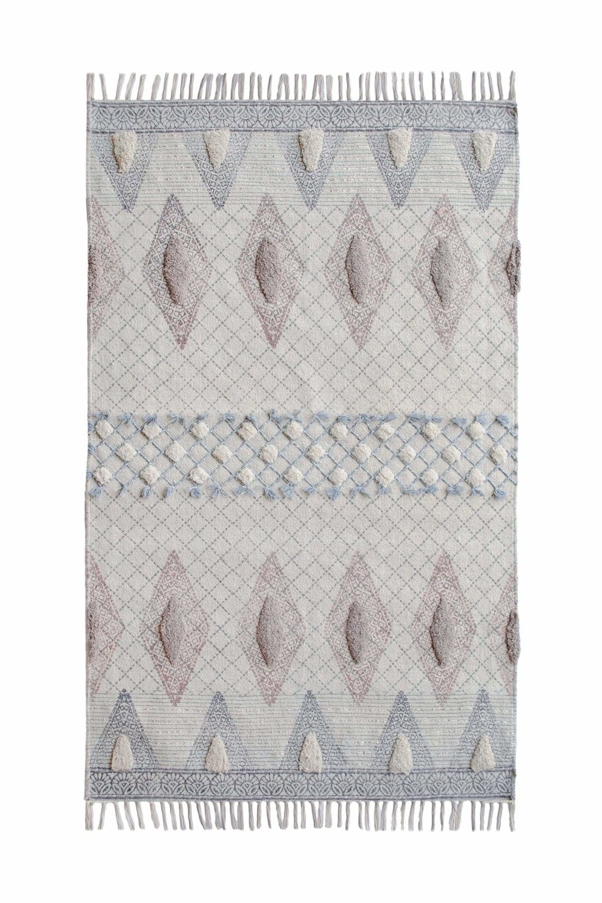 Block-Printed Cotton Dhurrie Rug in Grey Modern — Art Avenue