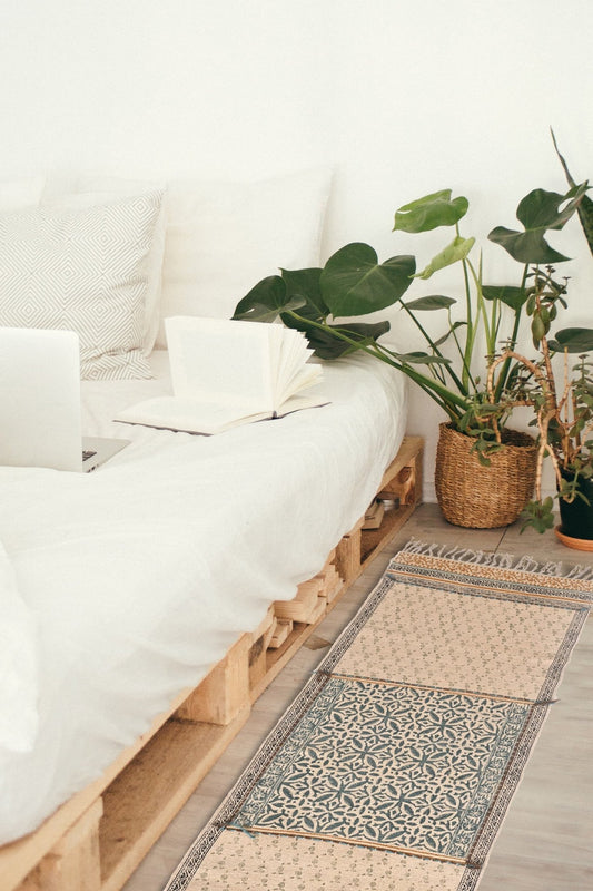 TARQUIN -BLOCK PRINTED FLOOR RUNNER - OFF WHITE - ART AVENUE