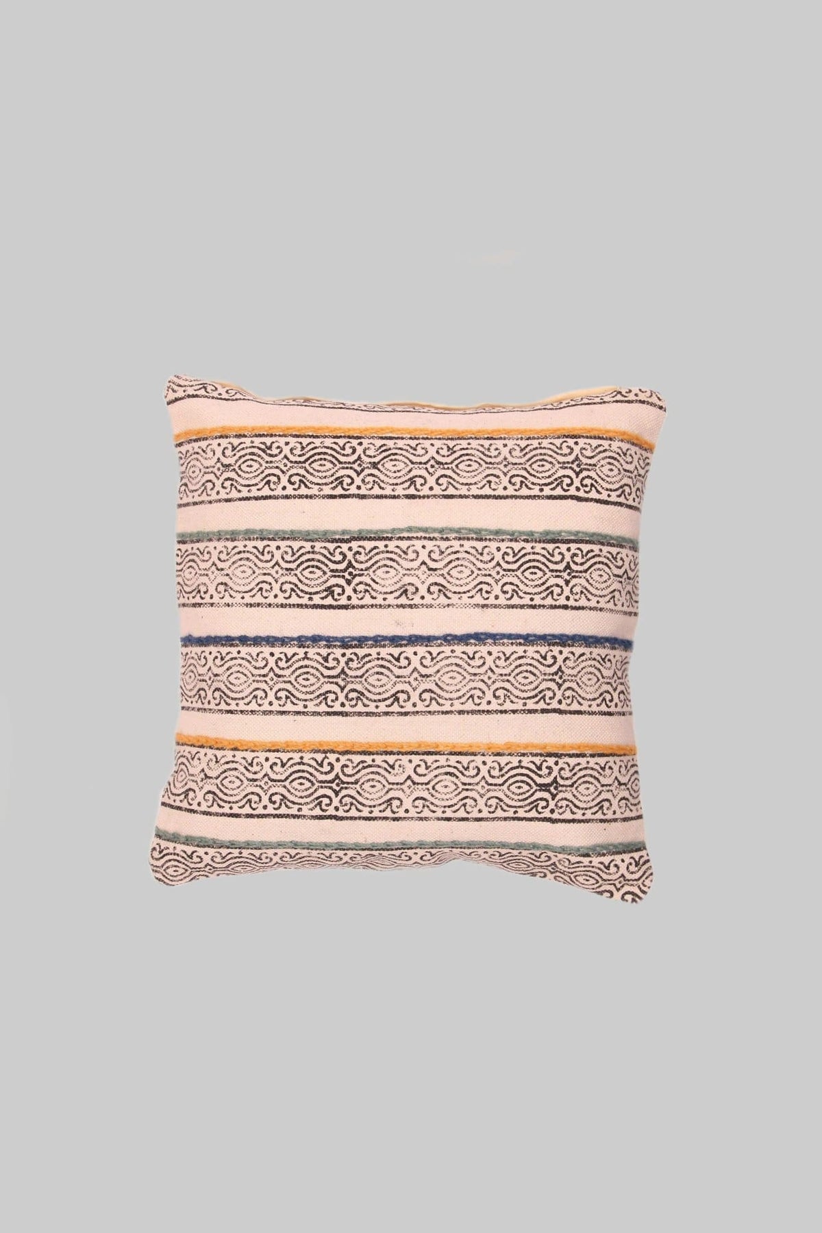 Block-printed square cushion on sofa — Art Avenue