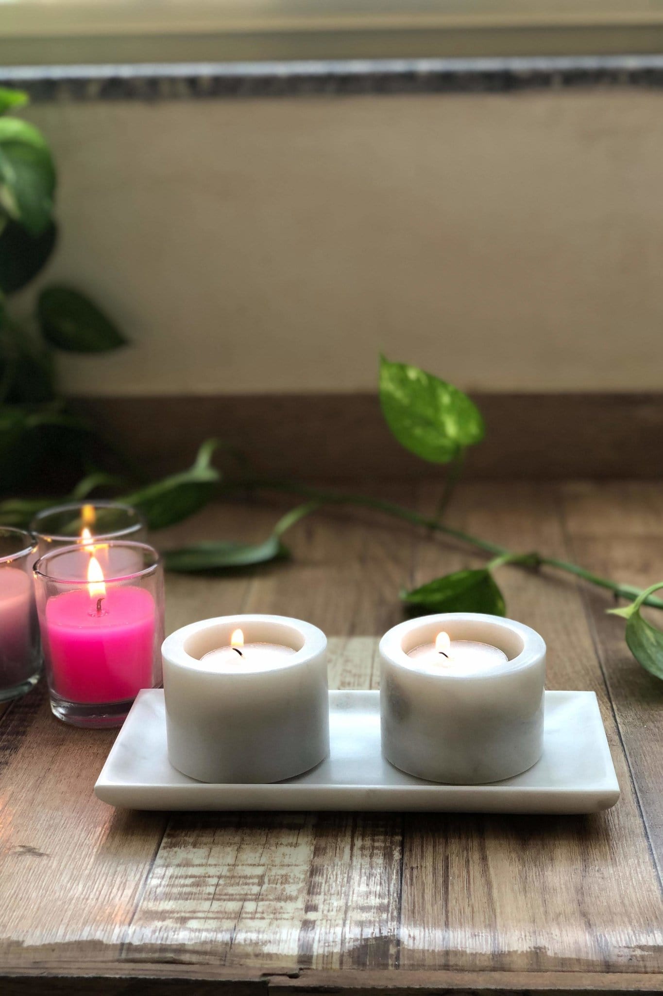 VENEER - MARBLE CANDLE HOLDER - WHITE - ART AVENUE