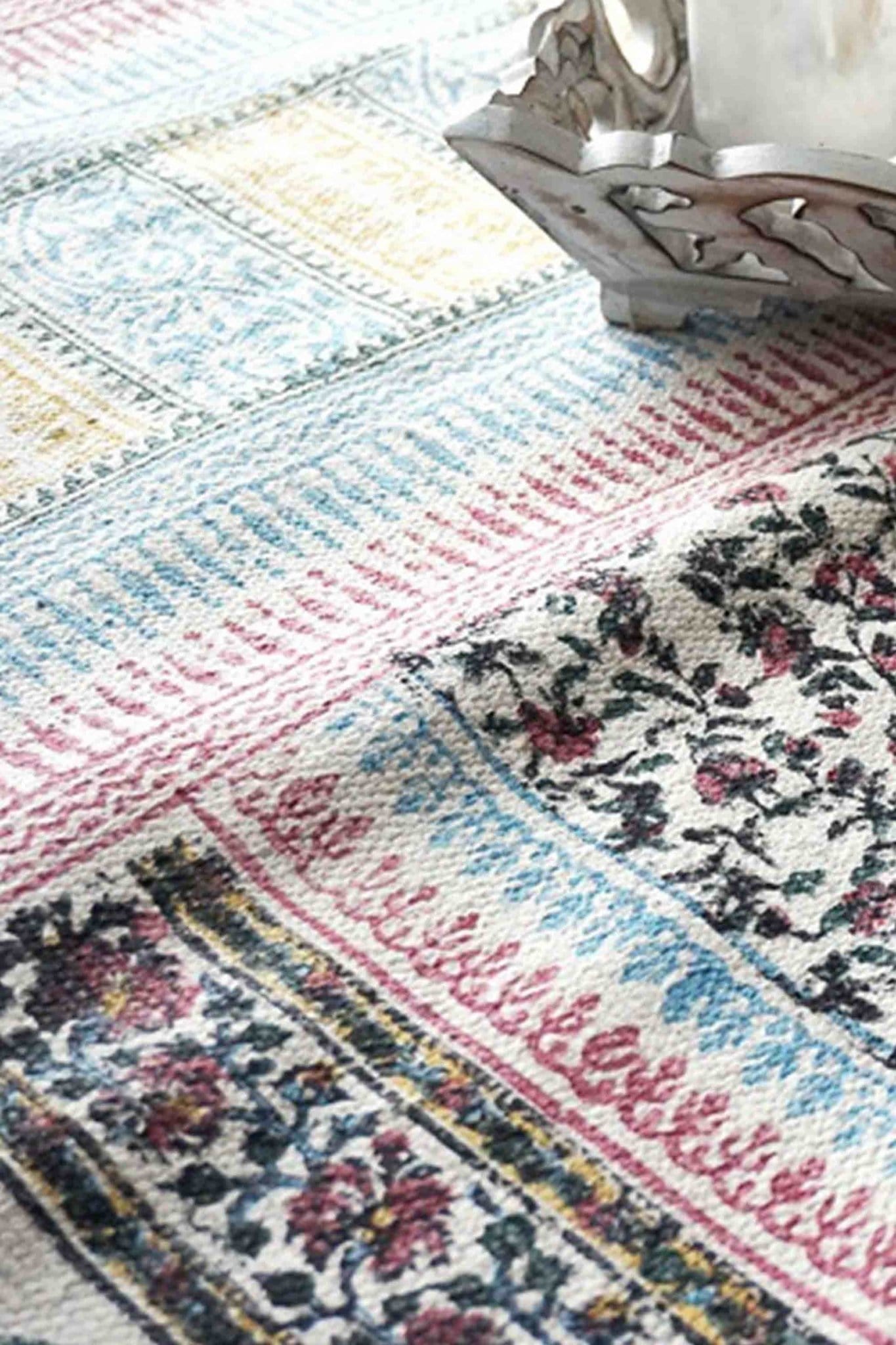 Walter Block-Printed Cotton Dhurrie Rug — overhead view — Art Avenue