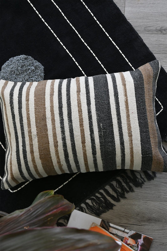 Zebs Block-Printed Lumbar Cushion Cover — Black — Art Avenue